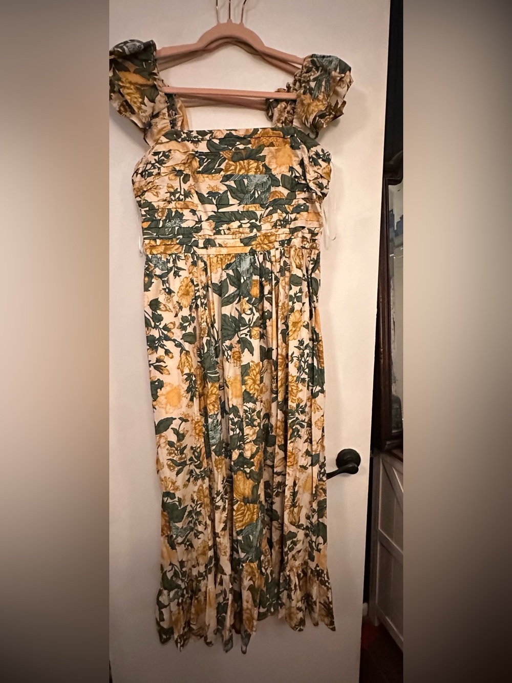 Abercrombie & Fitch Floral Maxi Skirt in Green and Yellow on Cream